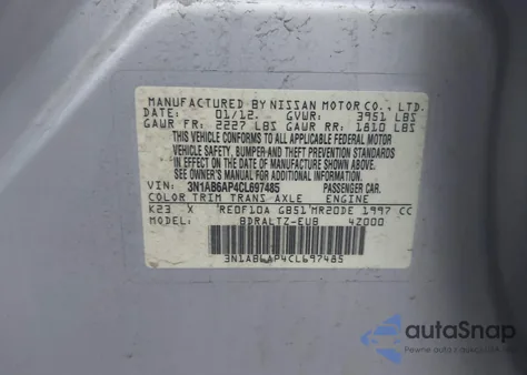 2012 Nissan Sentra 2.0 S from USA, damaged, VIN 3N1AB6AP4CL697485
